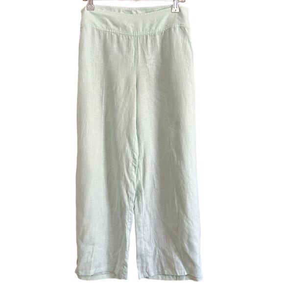 EILEEN FISHER | Mint Green Linen Wide Leg Ankle Length Pants | Size 0 - Picture 1 of 6